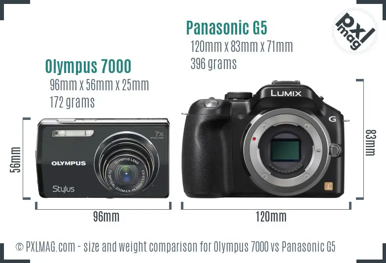 Olympus 7000 vs Panasonic G5 size comparison