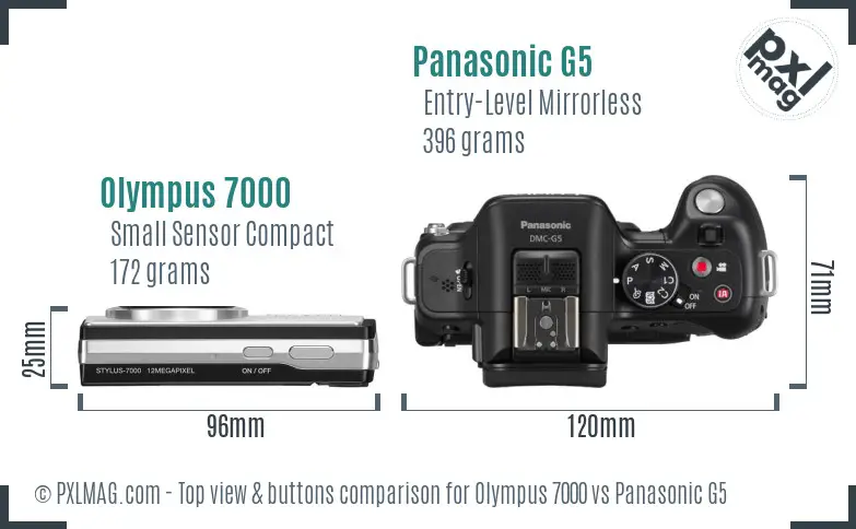 Olympus 7000 vs Panasonic G5 top view buttons comparison