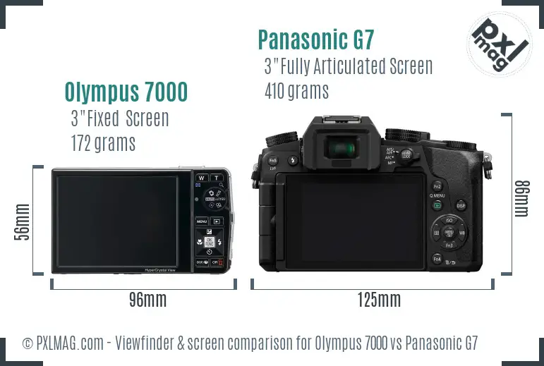 Olympus 7000 vs Panasonic G7 Screen and Viewfinder comparison