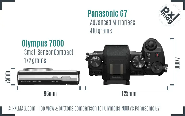 Olympus 7000 vs Panasonic G7 top view buttons comparison