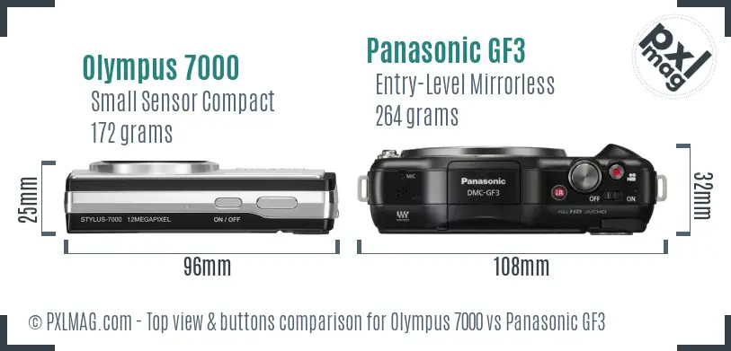Olympus 7000 vs Panasonic GF3 top view buttons comparison