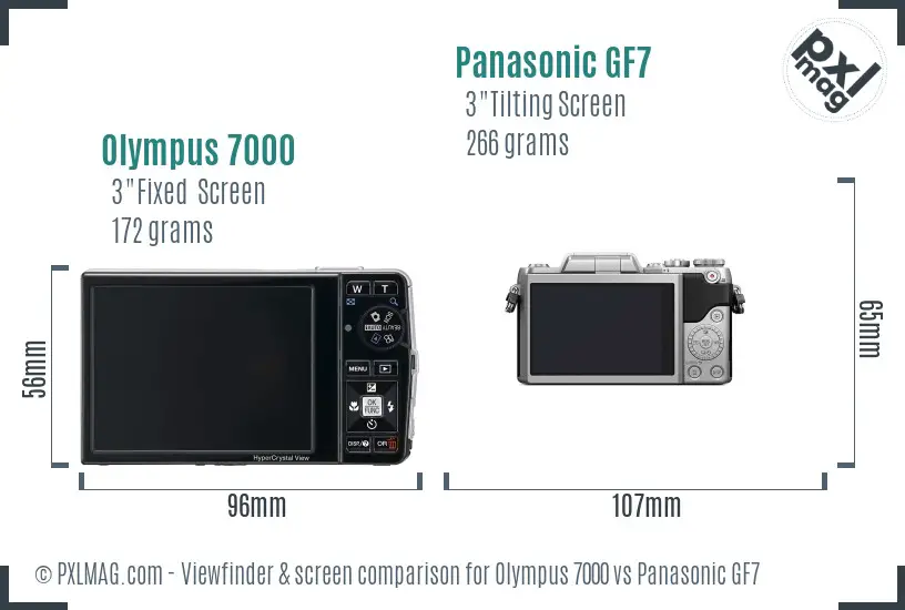 Olympus 7000 vs Panasonic GF7 Screen and Viewfinder comparison