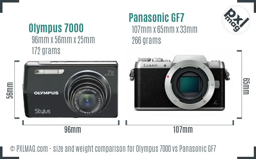 Olympus 7000 vs Panasonic GF7 size comparison