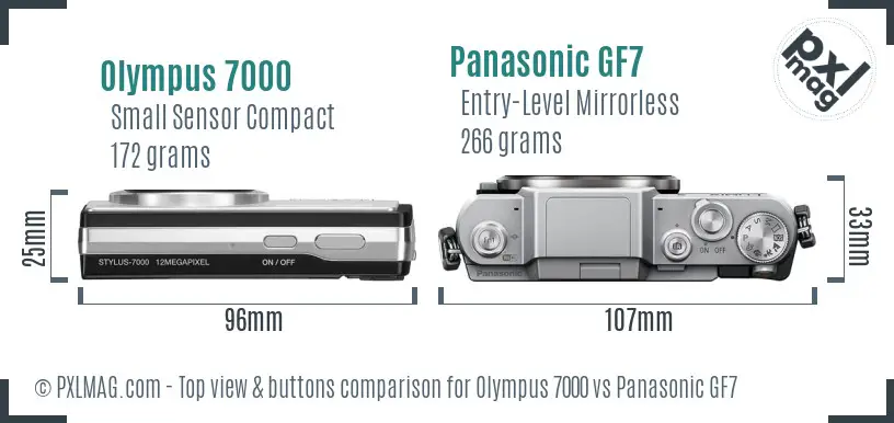 Olympus 7000 vs Panasonic GF7 top view buttons comparison
