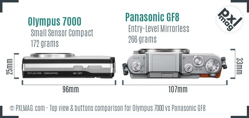 Olympus 7000 vs Panasonic GF8 top view buttons comparison
