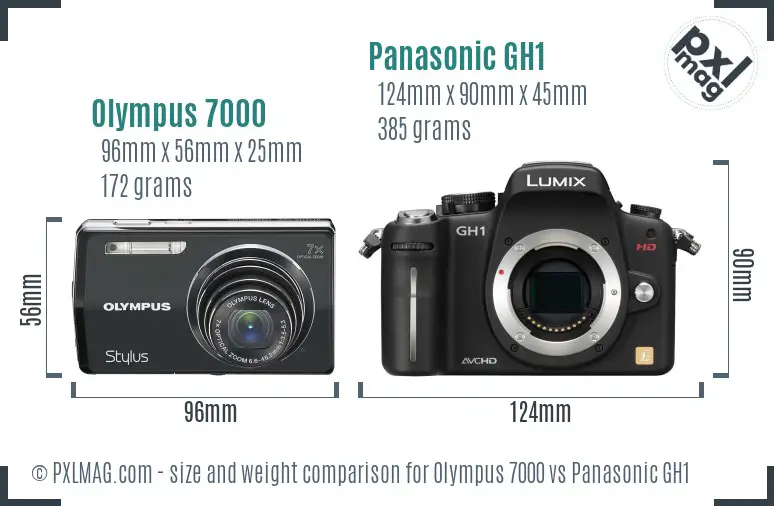 Olympus 7000 vs Panasonic GH1 size comparison