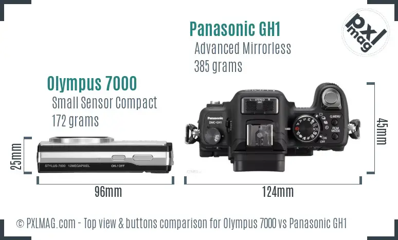 Olympus 7000 vs Panasonic GH1 top view buttons comparison
