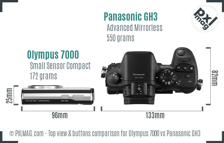 Olympus 7000 vs Panasonic GH3 top view buttons comparison