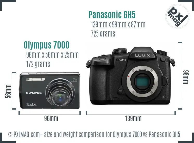 Olympus 7000 vs Panasonic GH5 size comparison