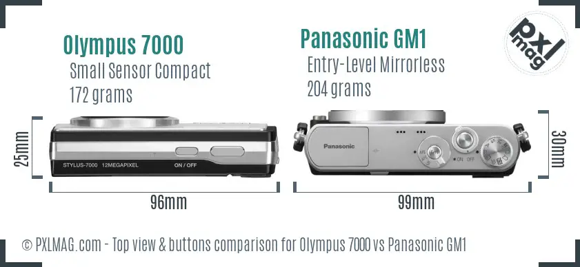 Olympus 7000 vs Panasonic GM1 top view buttons comparison