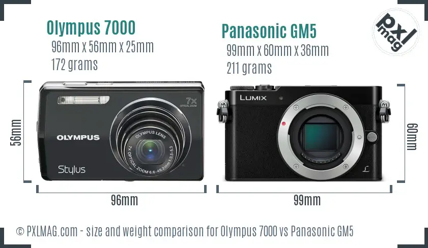 Olympus 7000 vs Panasonic GM5 size comparison