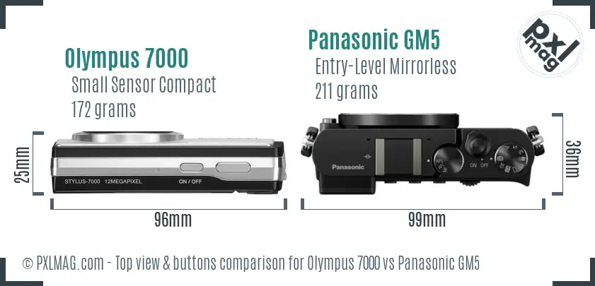 Olympus 7000 vs Panasonic GM5 top view buttons comparison