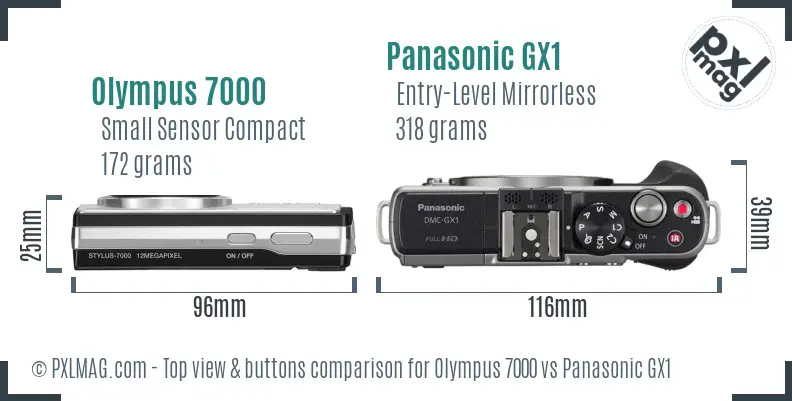 Olympus 7000 vs Panasonic GX1 top view buttons comparison