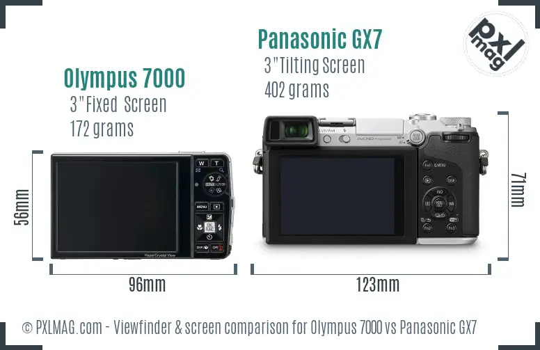Olympus 7000 vs Panasonic GX7 Screen and Viewfinder comparison