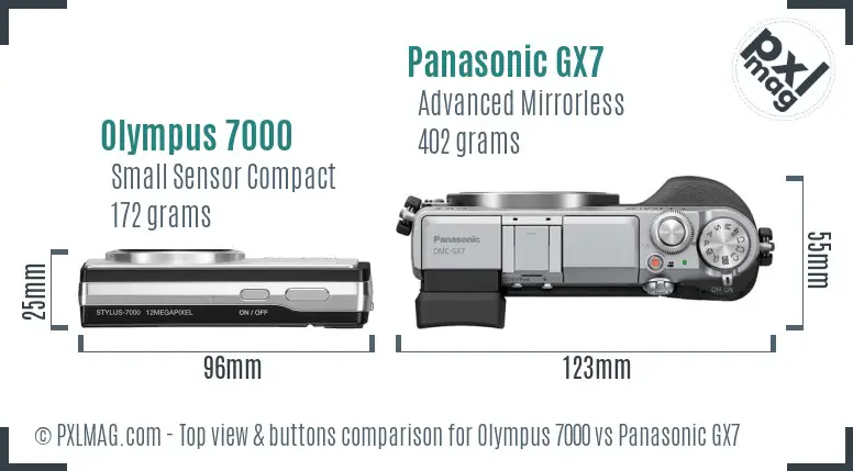 Olympus 7000 vs Panasonic GX7 top view buttons comparison