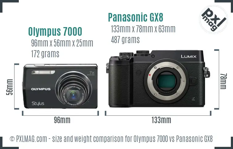 Olympus 7000 vs Panasonic GX8 size comparison