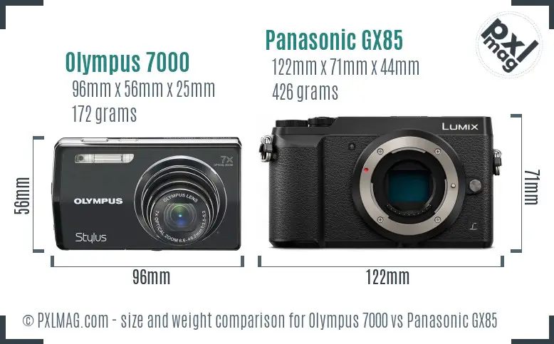 Olympus 7000 vs Panasonic GX85 size comparison