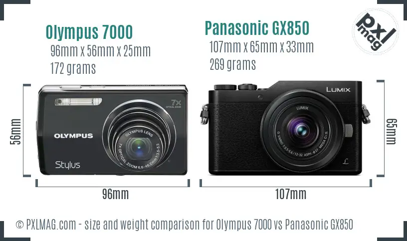 Olympus 7000 vs Panasonic GX850 size comparison