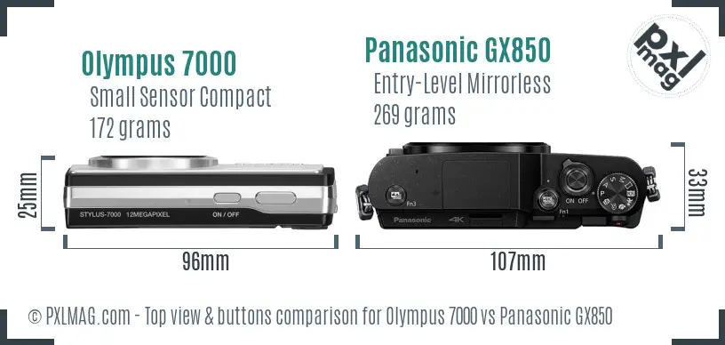 Olympus 7000 vs Panasonic GX850 top view buttons comparison