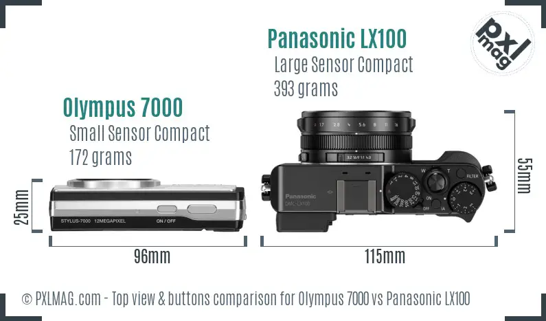 Olympus 7000 vs Panasonic LX100 top view buttons comparison