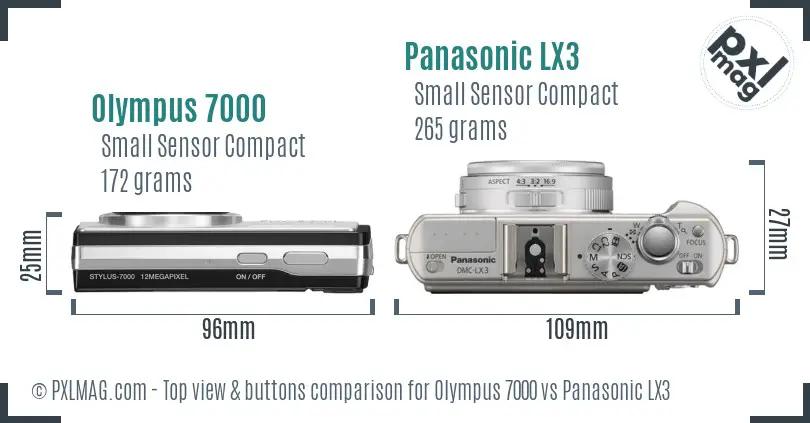 Olympus 7000 vs Panasonic LX3 top view buttons comparison