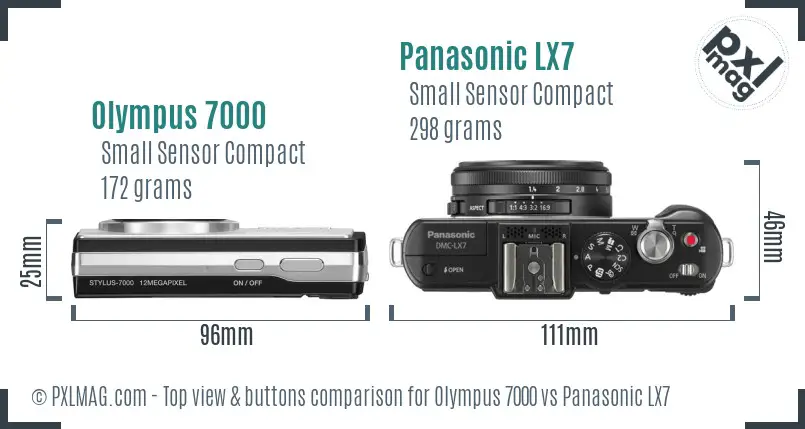 Olympus 7000 vs Panasonic LX7 top view buttons comparison