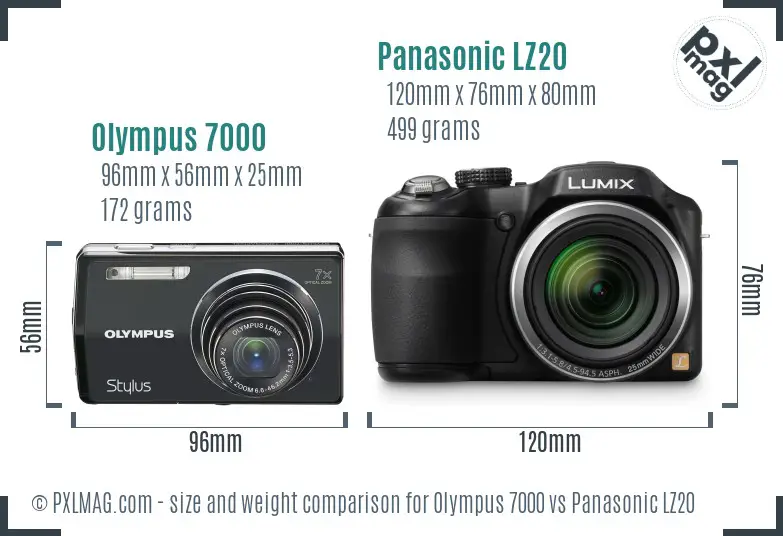 Olympus 7000 vs Panasonic LZ20 size comparison