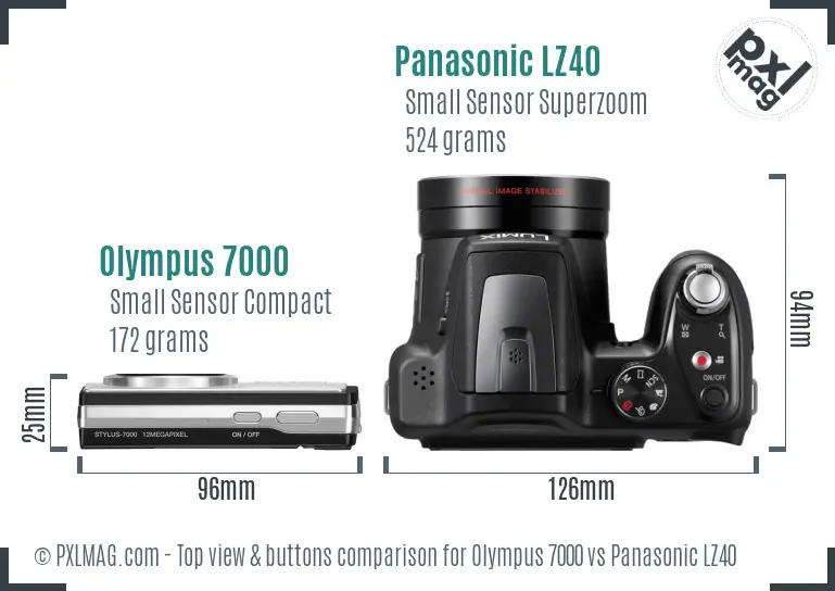 Olympus 7000 vs Panasonic LZ40 top view buttons comparison