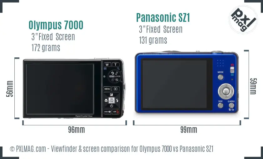 Olympus 7000 vs Panasonic SZ1 Screen and Viewfinder comparison