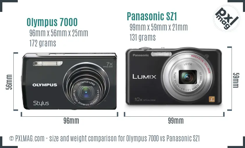 Olympus 7000 vs Panasonic SZ1 size comparison