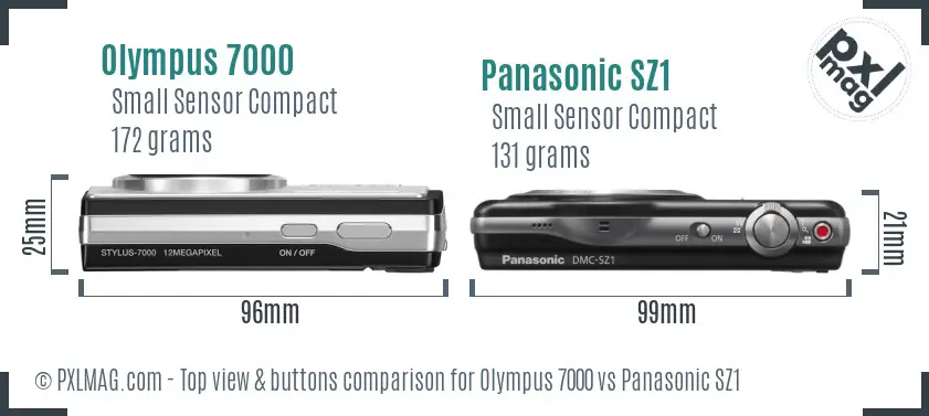 Olympus 7000 vs Panasonic SZ1 top view buttons comparison