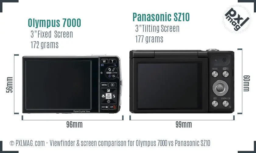 Olympus 7000 vs Panasonic SZ10 Screen and Viewfinder comparison