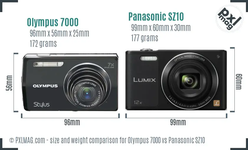 Olympus 7000 vs Panasonic SZ10 size comparison