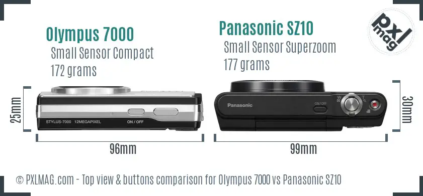 Olympus 7000 vs Panasonic SZ10 top view buttons comparison