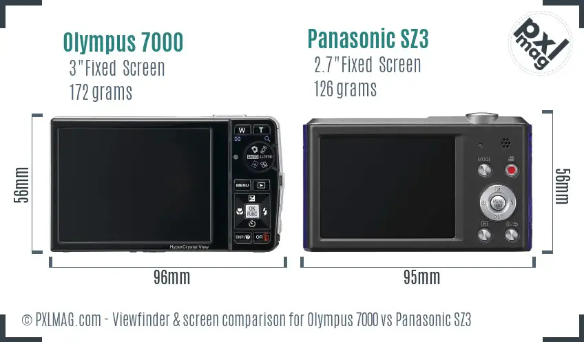 Olympus 7000 vs Panasonic SZ3 Screen and Viewfinder comparison