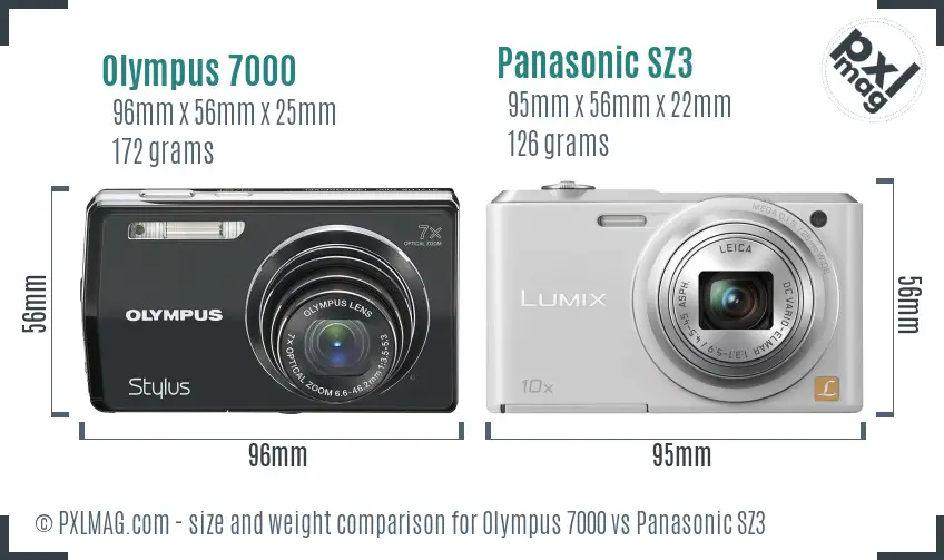 Olympus 7000 vs Panasonic SZ3 size comparison