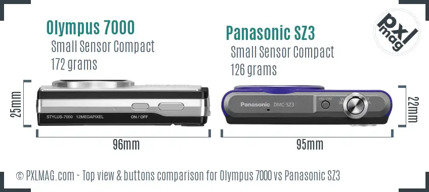 Olympus 7000 vs Panasonic SZ3 top view buttons comparison