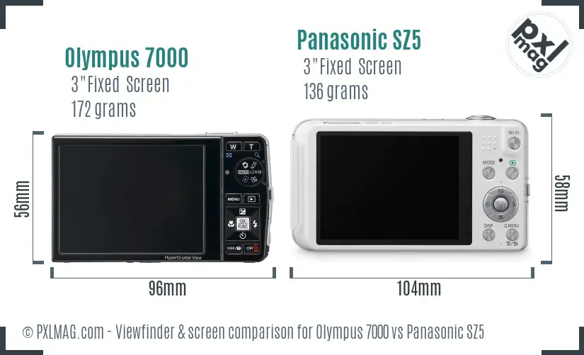 Olympus 7000 vs Panasonic SZ5 Screen and Viewfinder comparison