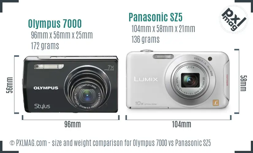 Olympus 7000 vs Panasonic SZ5 size comparison