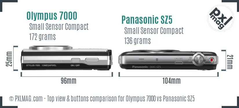 Olympus 7000 vs Panasonic SZ5 top view buttons comparison