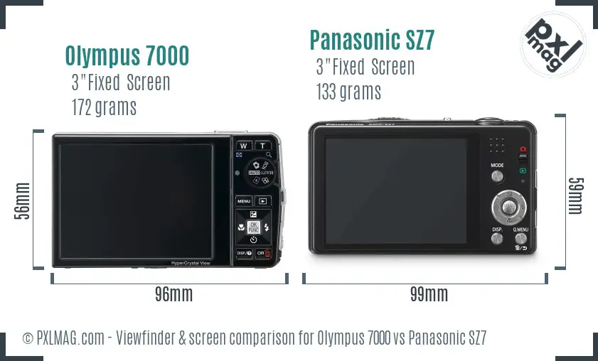 Olympus 7000 vs Panasonic SZ7 Screen and Viewfinder comparison