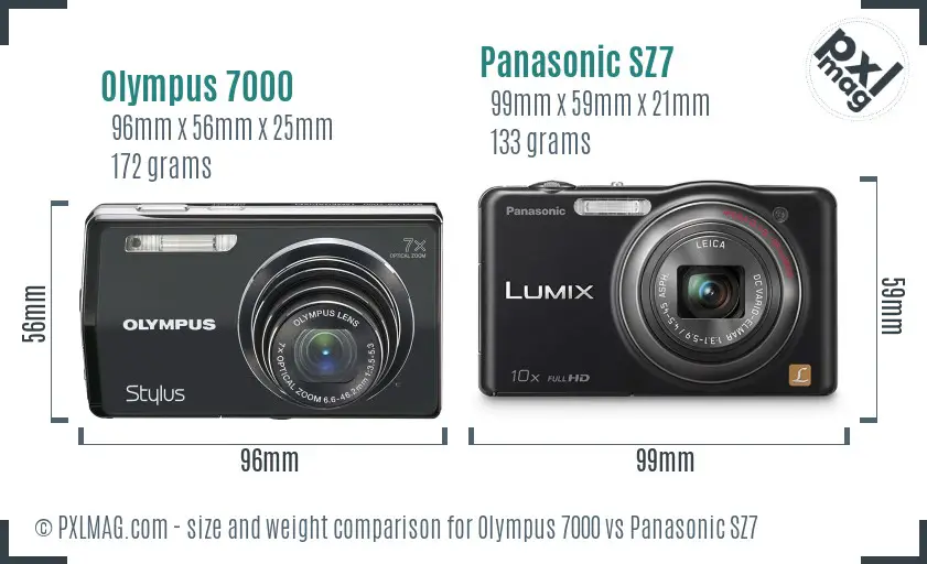 Olympus 7000 vs Panasonic SZ7 size comparison