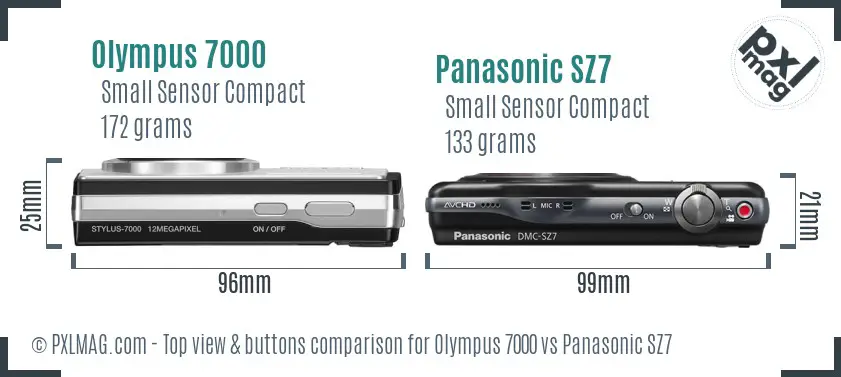 Olympus 7000 vs Panasonic SZ7 top view buttons comparison
