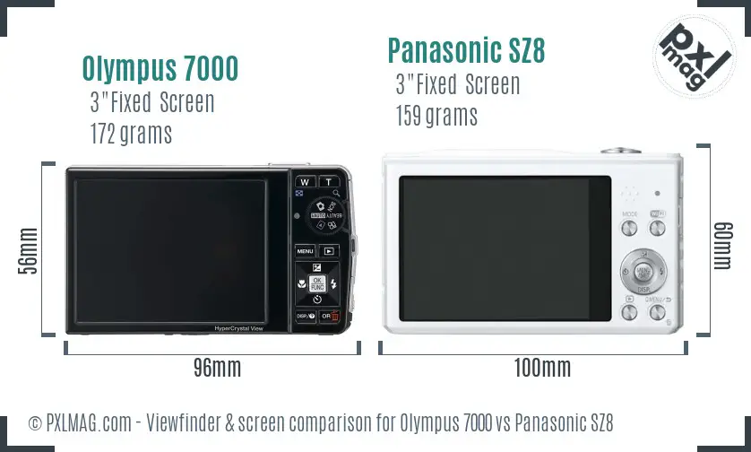 Olympus 7000 vs Panasonic SZ8 Screen and Viewfinder comparison