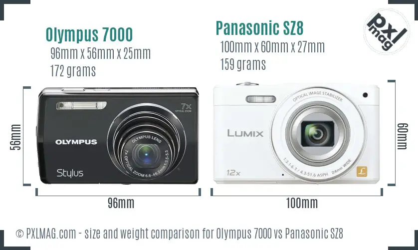 Olympus 7000 vs Panasonic SZ8 size comparison