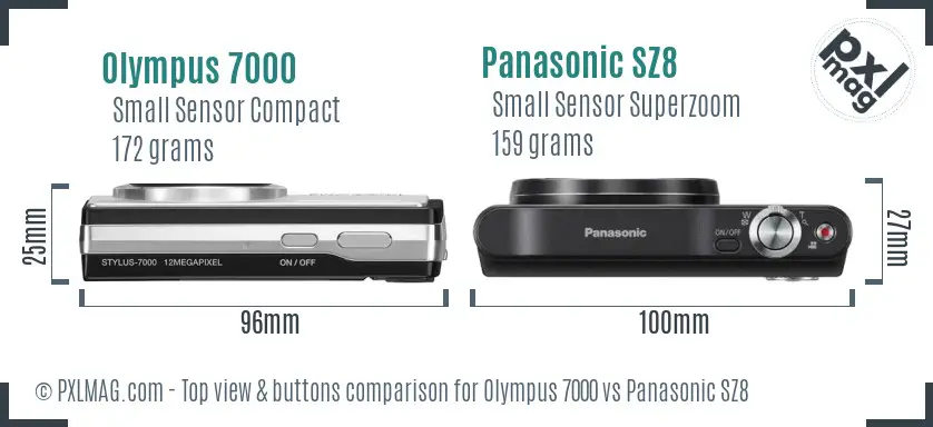Olympus 7000 vs Panasonic SZ8 top view buttons comparison
