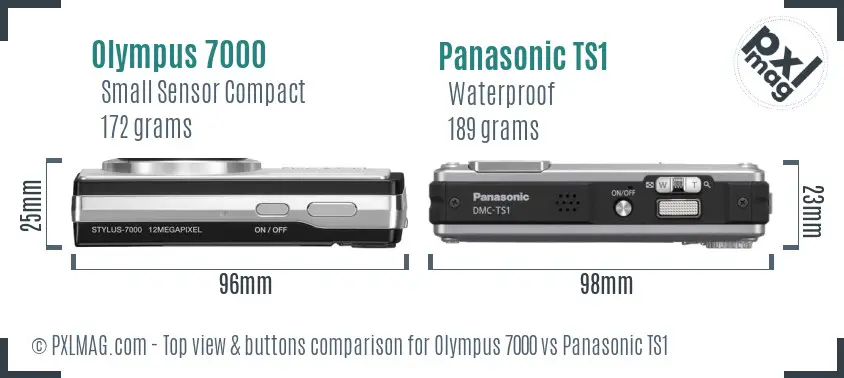 Olympus 7000 vs Panasonic TS1 top view buttons comparison