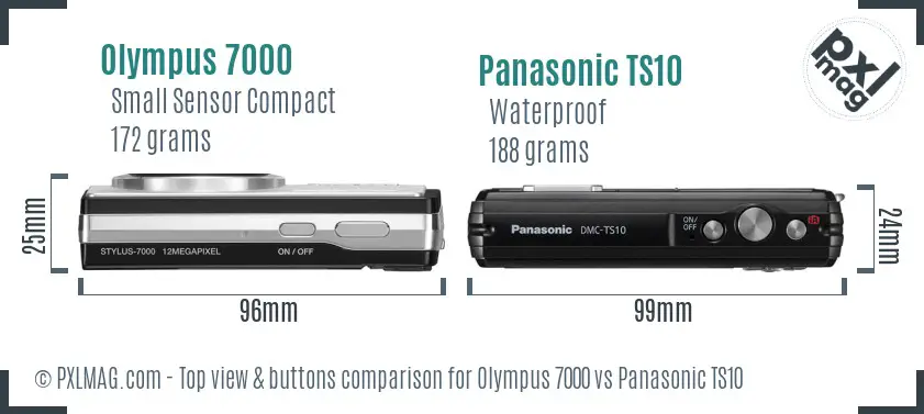 Olympus 7000 vs Panasonic TS10 top view buttons comparison