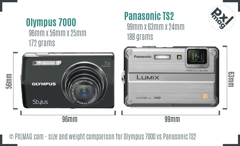 Olympus 7000 vs Panasonic TS2 size comparison