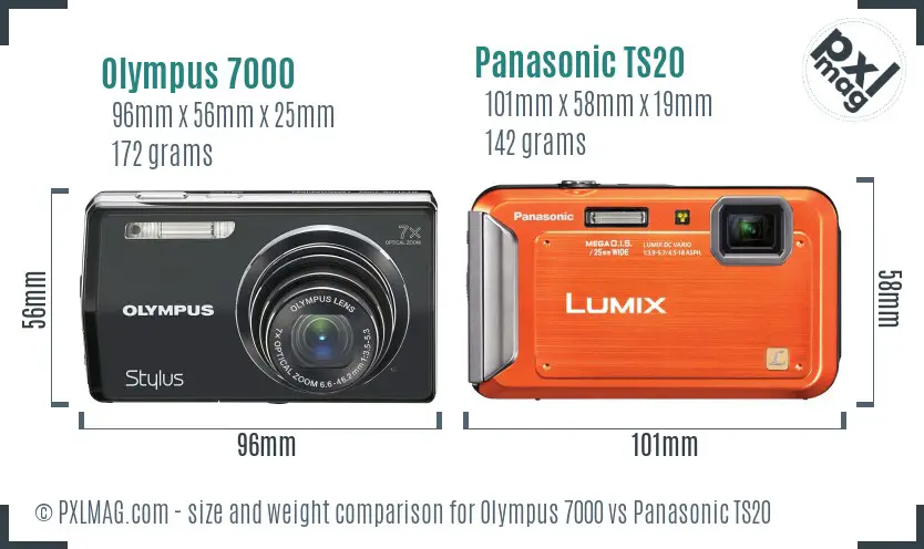 Olympus 7000 vs Panasonic TS20 size comparison